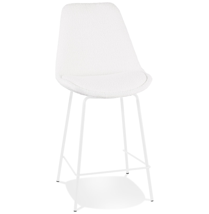 'LEONIE MINI' mid-height snack stool in white neppy fabric and white metal stand