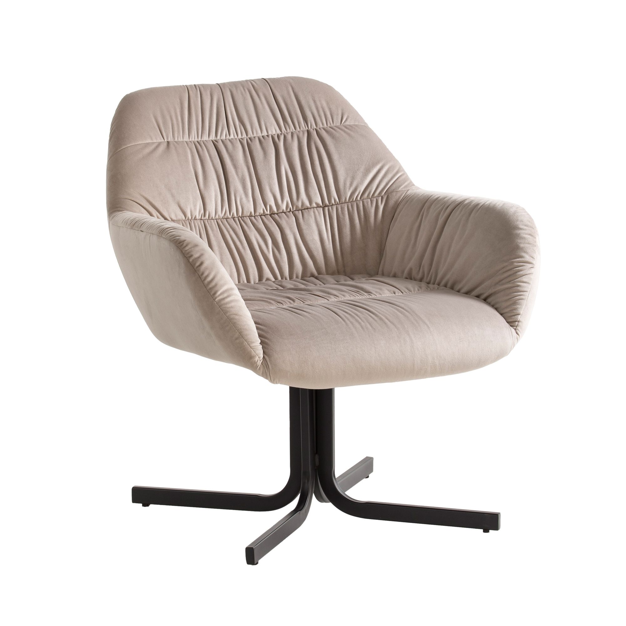 Fotel lounge welur beżowy | Metalowa czarna rama | Wymiary 64x74x68 cm
