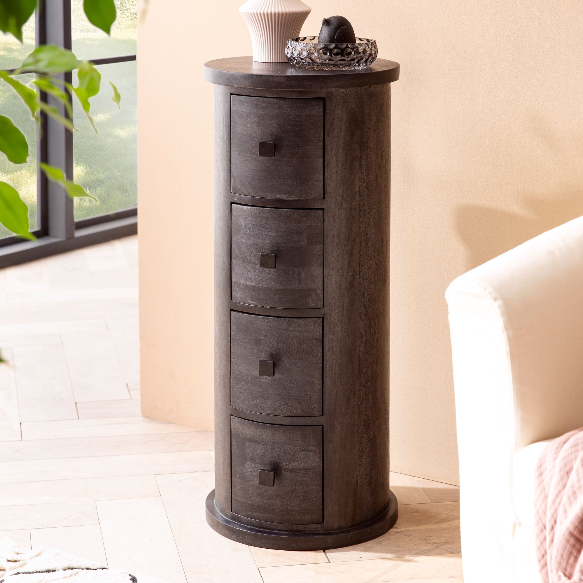Design sideboard mango solid wood black 34x85x34 cm