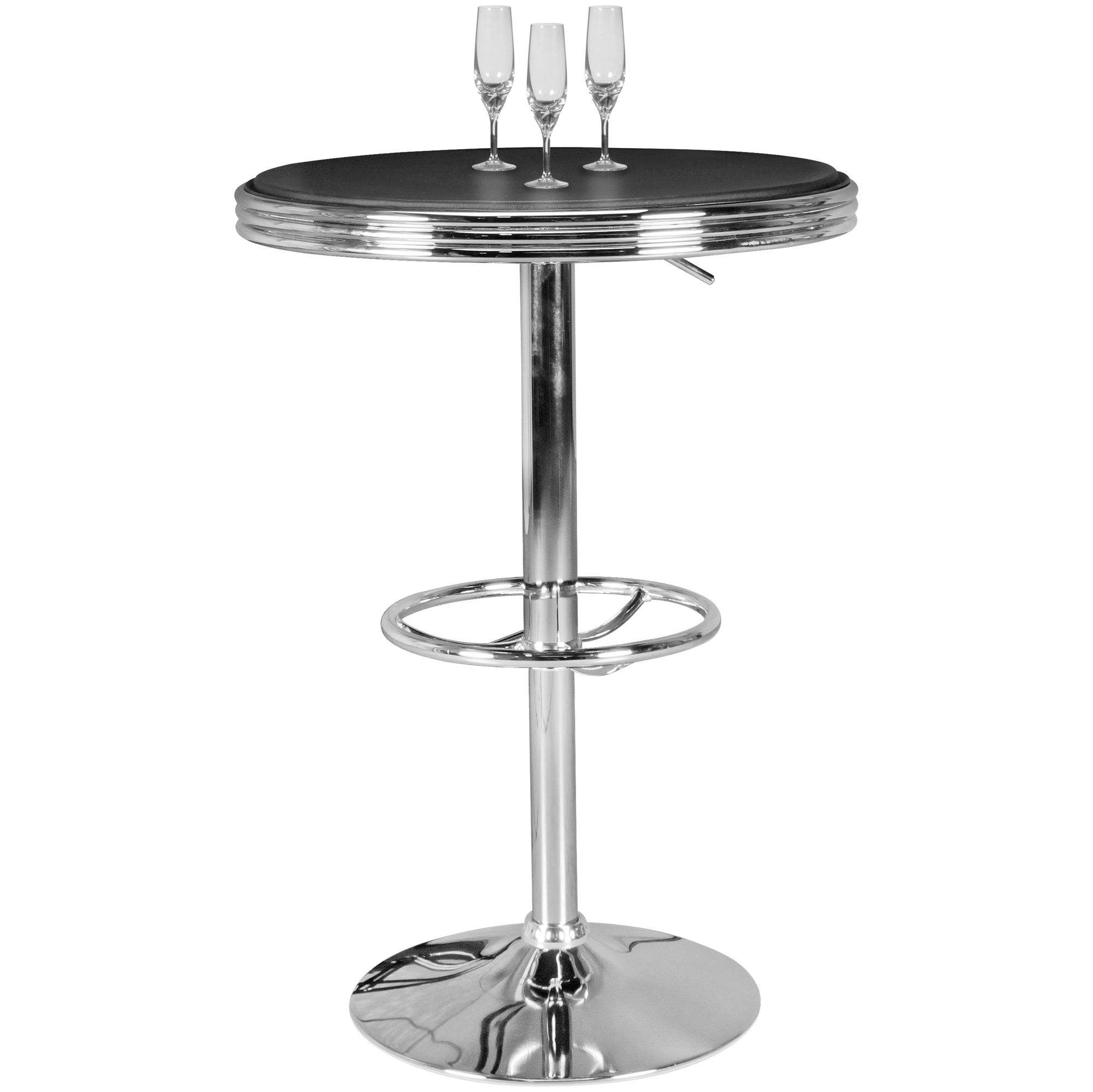 American diner  stół elvis okrągły ø 60 cm aluminium imitacja skóry retro floor table usa w kolorze czarnym / srebrnym