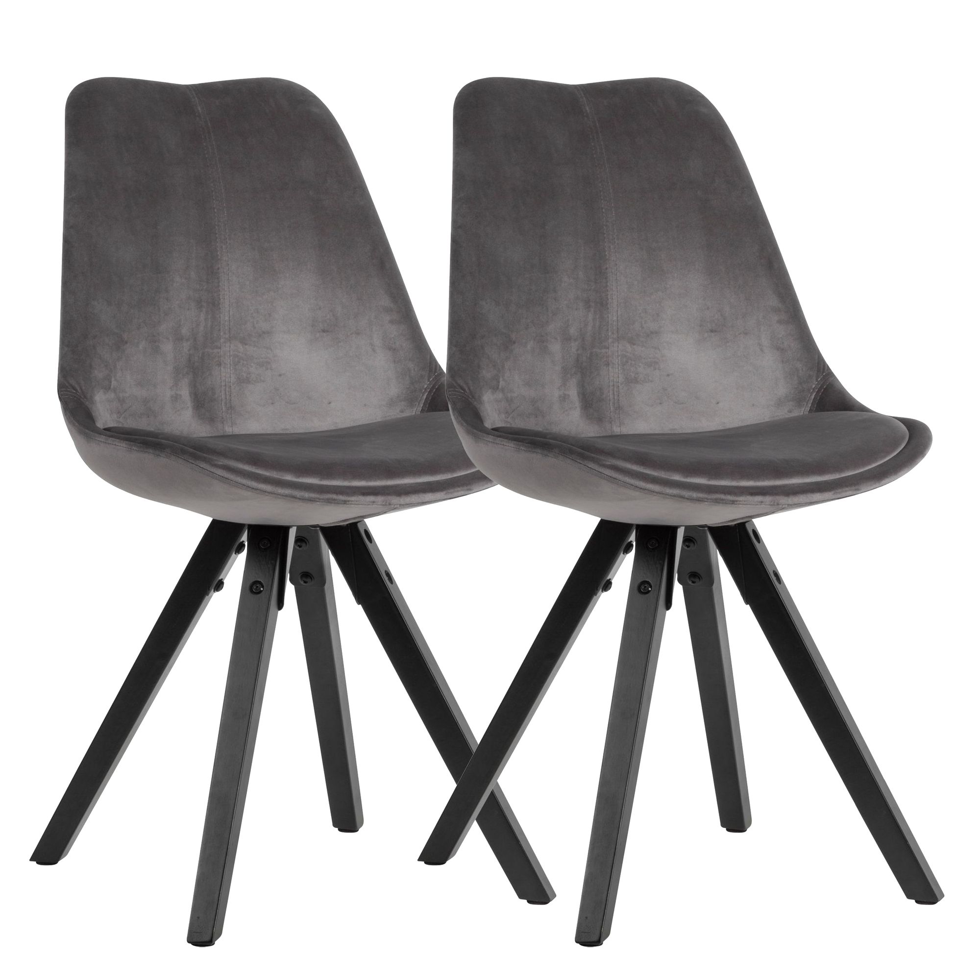 2-Piece Velvet Dining Chair Dark Grey | Black Wood Legs | 49x87x52 cm