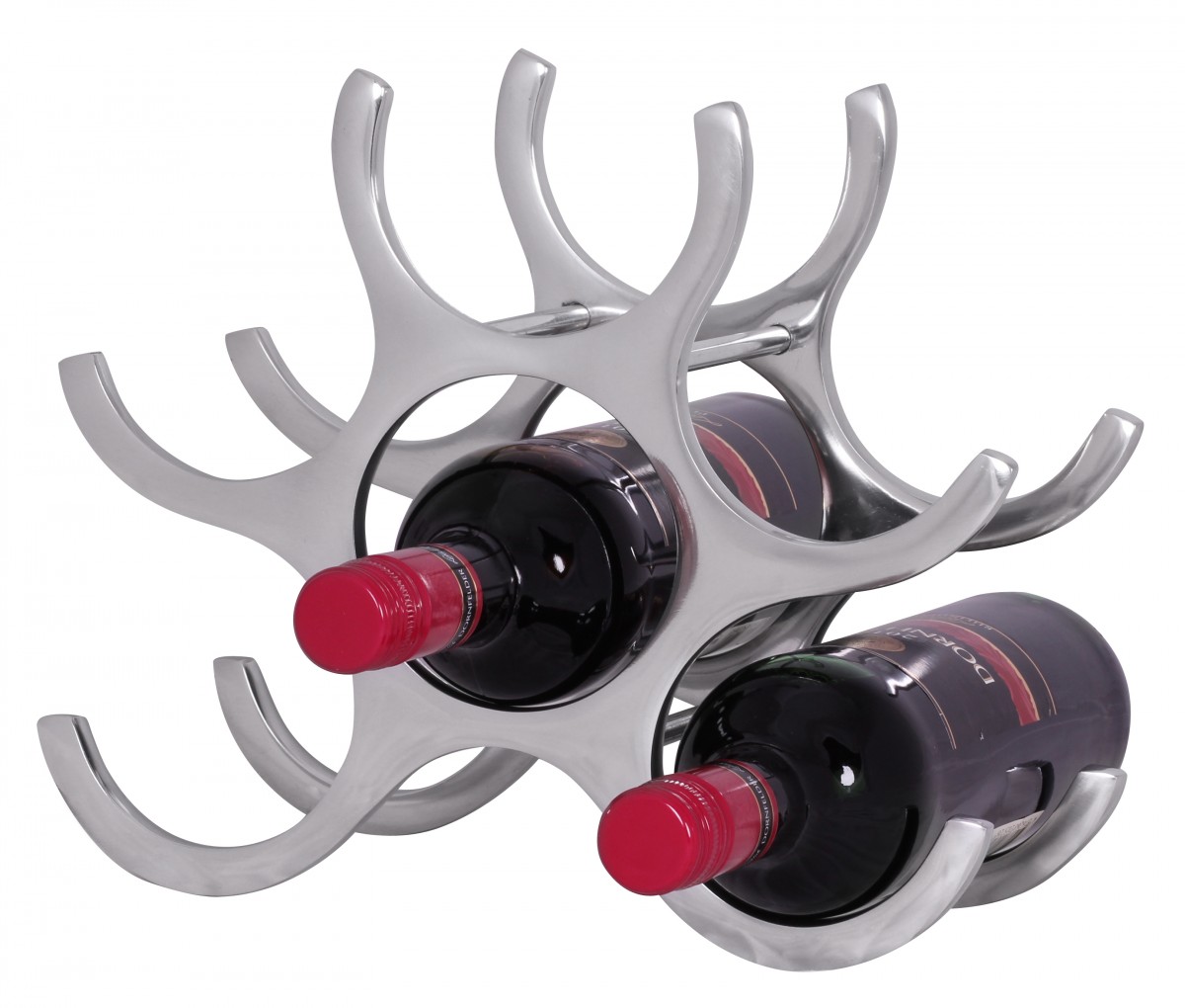 Design aluminiowy stojak na wino 6 butelek w kolorze srebrnym 29x24x14 cm