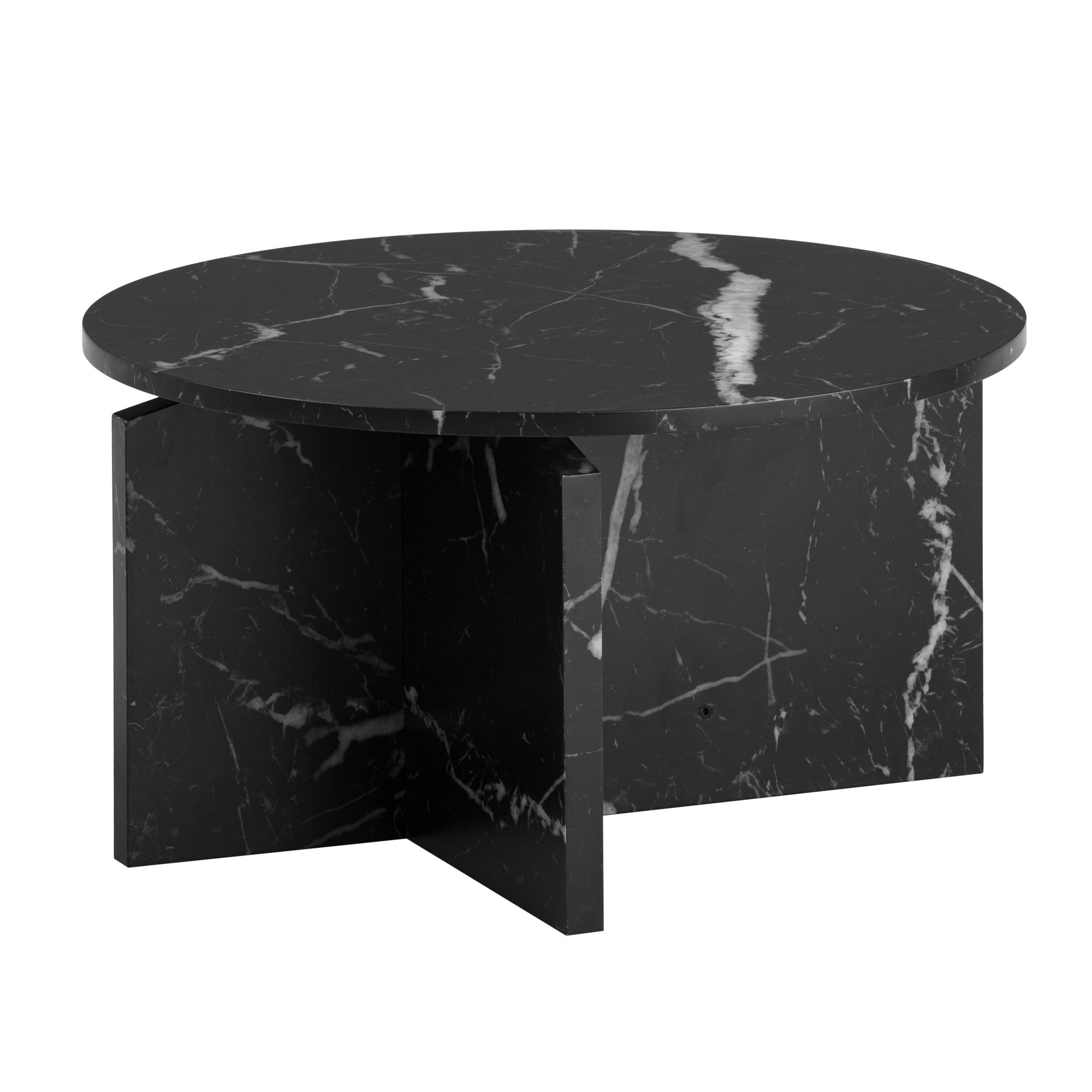 Czarny stolik kawowy MDF matowy efekt marmuru | 60x60x33 cm | Okrągły blat nowoczesny