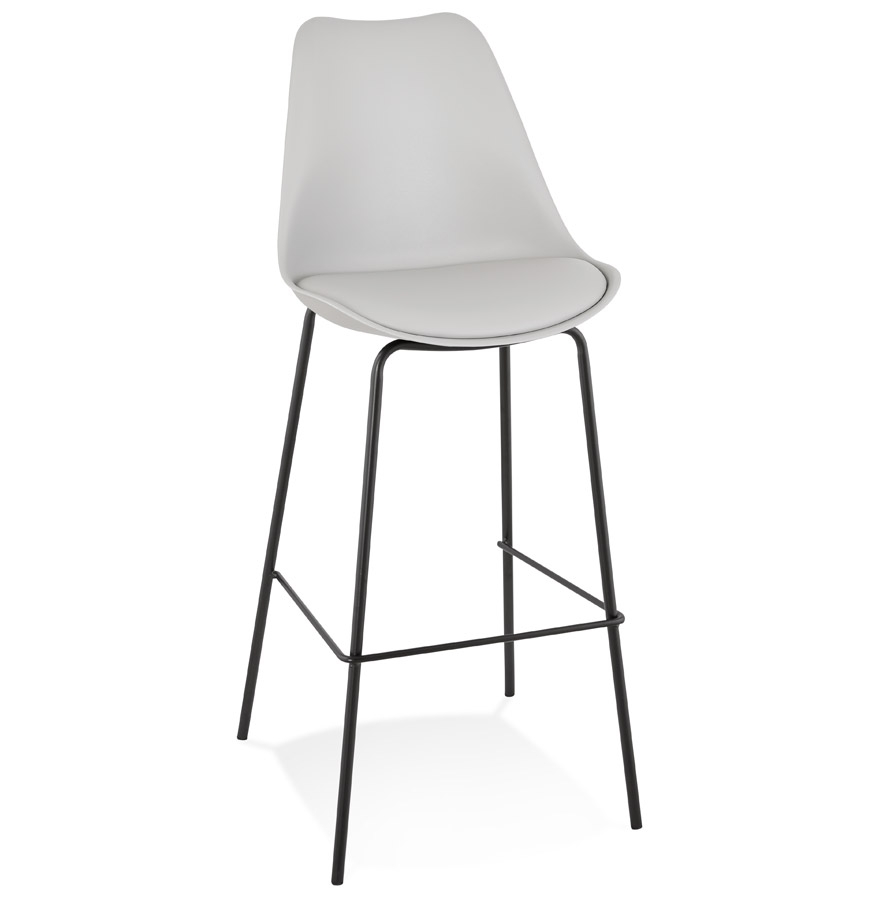 Designerski hoker barowy 'LEMON' szary | Czarna metalowa podstawa | 49x45x115 cm