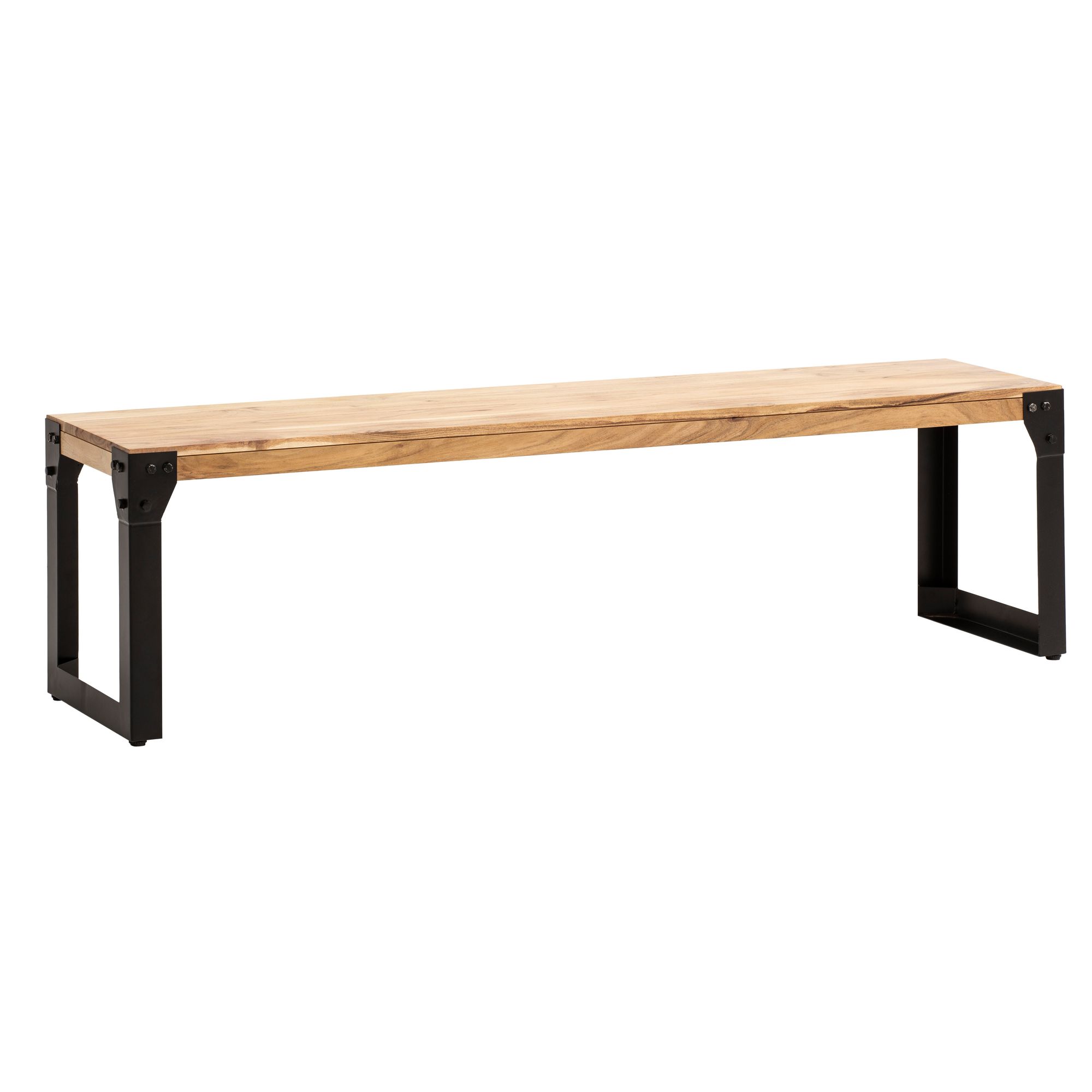 Ławka do jadalni 140x40x45 cm | Akacja lite drewno | Czarna metalowa podstawa