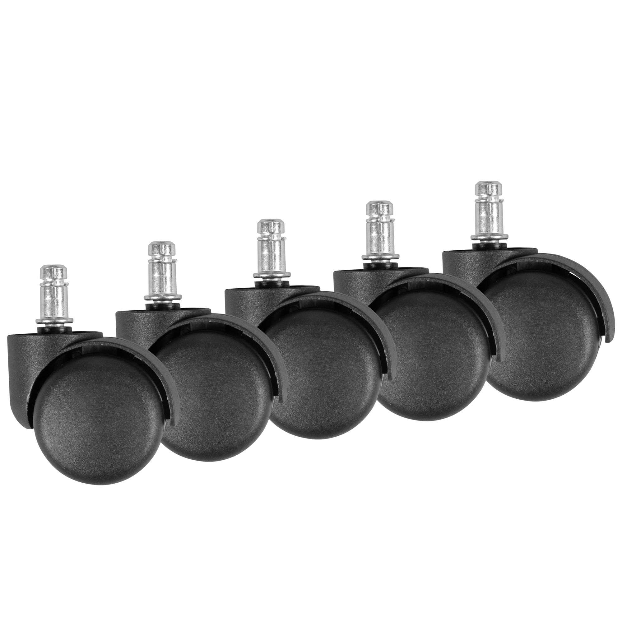 5-piece set of black polyurethane brake casters | 50 mm diameter | 11 mm stem