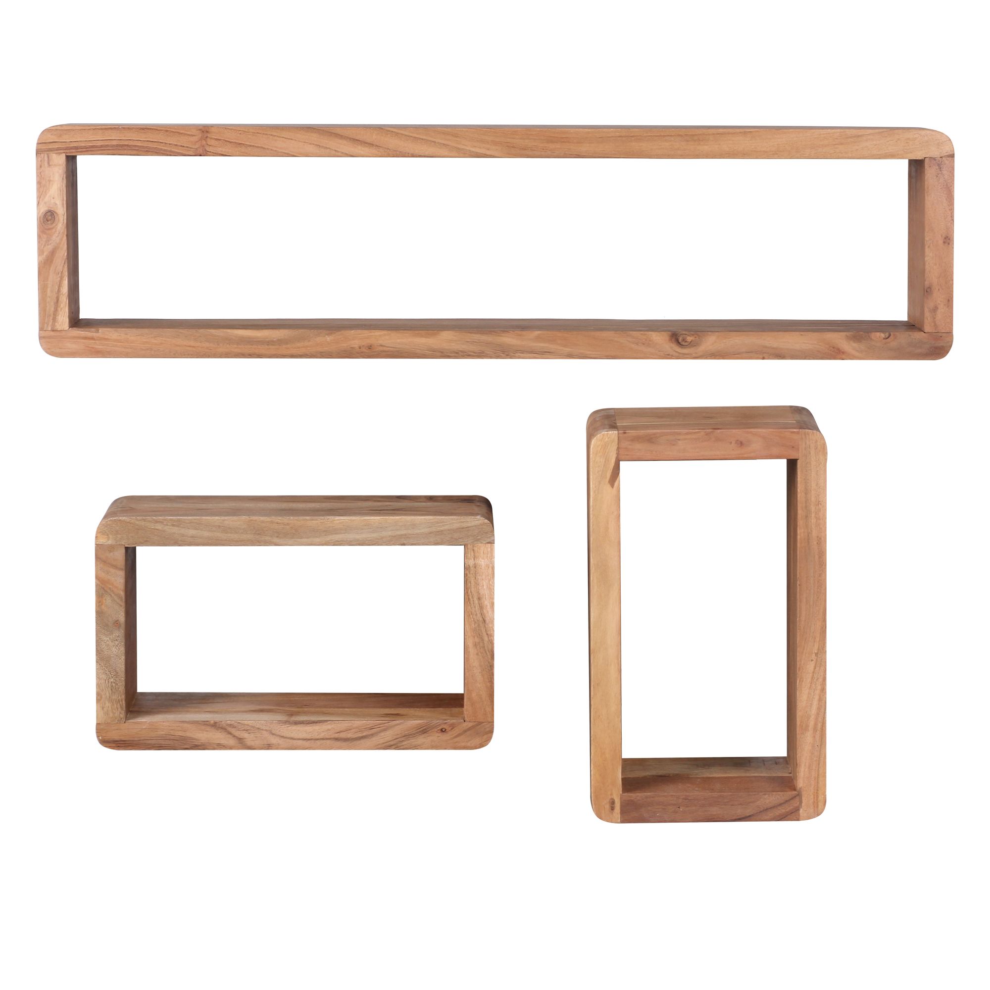 Design wall shelf set of 3 boha massive wooden shelves acacia country style