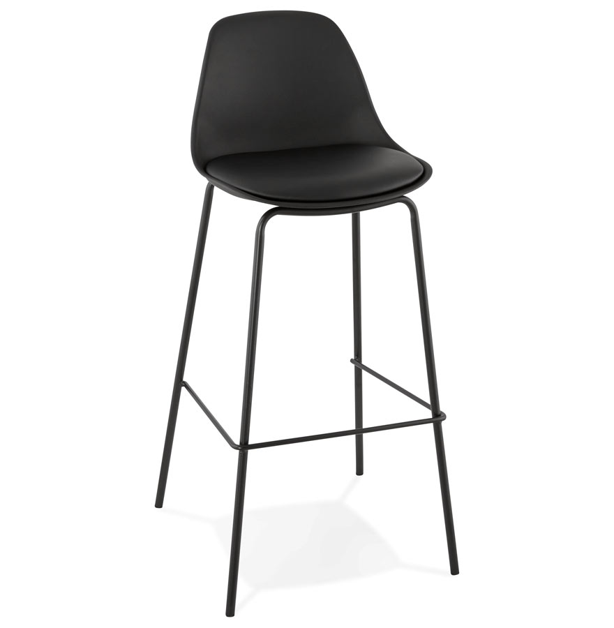 Czarny metalowy stołek barowy z tapicerowanym czarnym siedziskiem z ekoskóry | Styl industrialny | 44,5x44,5x95,5 cm