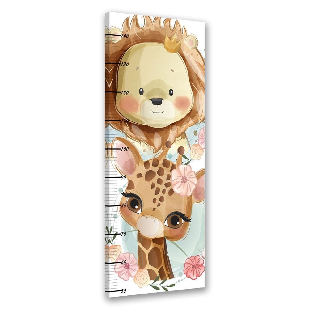 Frame with meter to measure the height of children of 40 cm made of mdf lion and giraffe