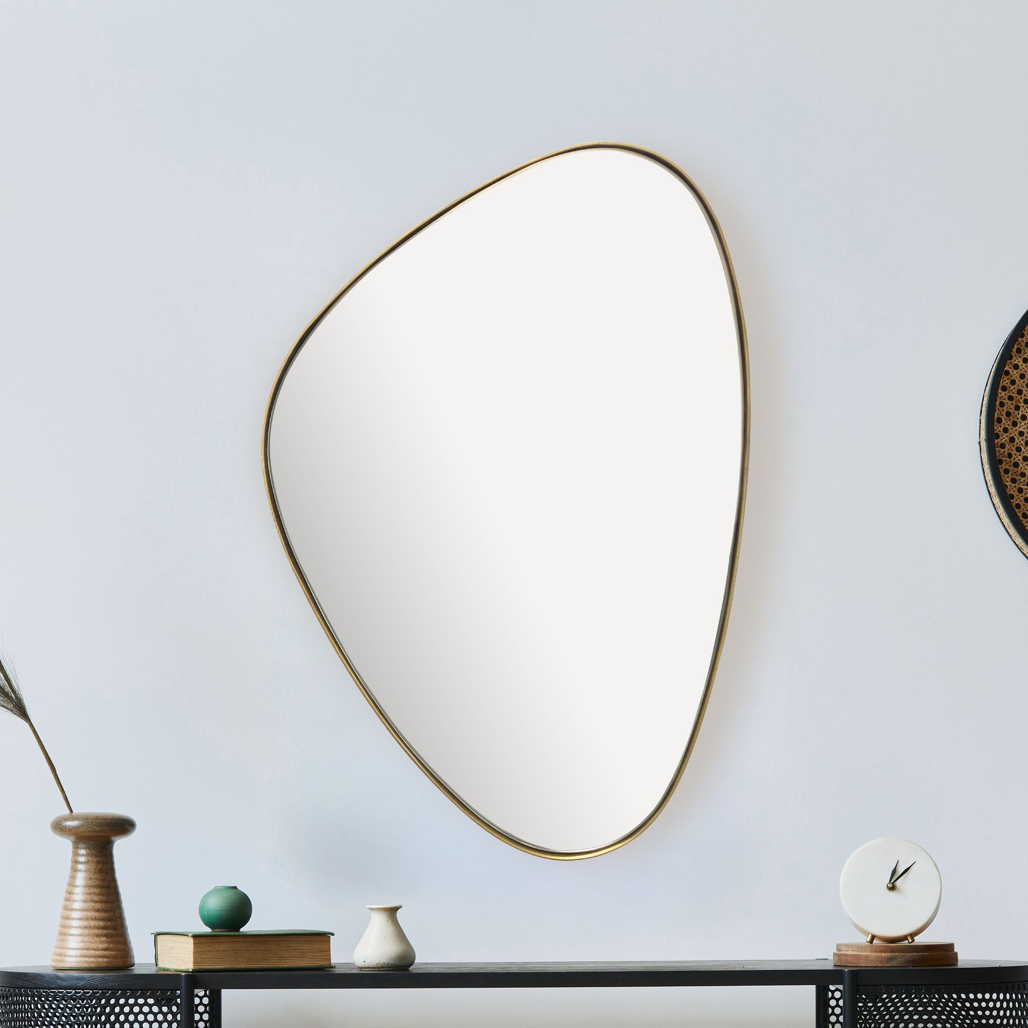 Lustro Ścienne Asymetryczne | Metalowa Złota Rama | 46x70 cm