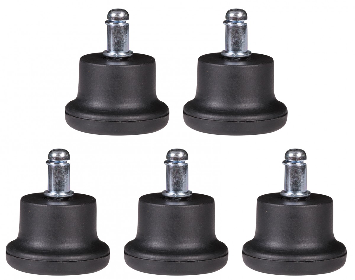 5-piece set of black polyurethane floor glides | Height 55 mm | 11 mm stem