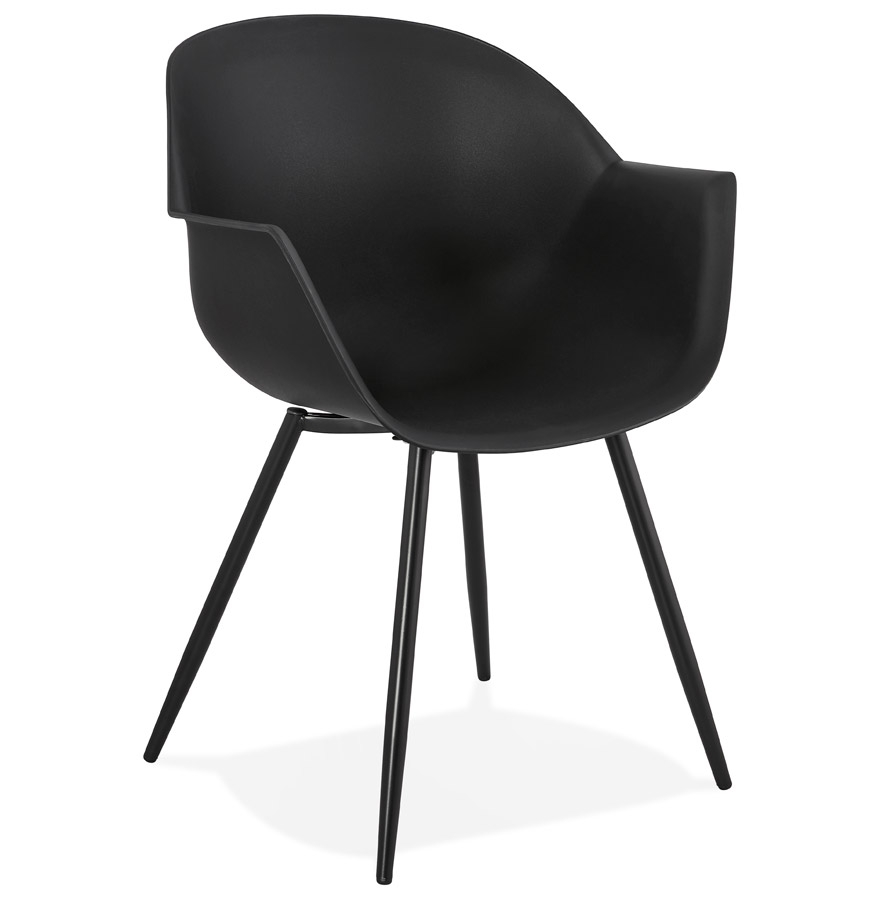 Designerskie czarne krzesło 'KELLY' z podłokietnikami | Rama i nogi z czarnego metalu malowanego proszkowo | Wymiary 60x60x85 cm