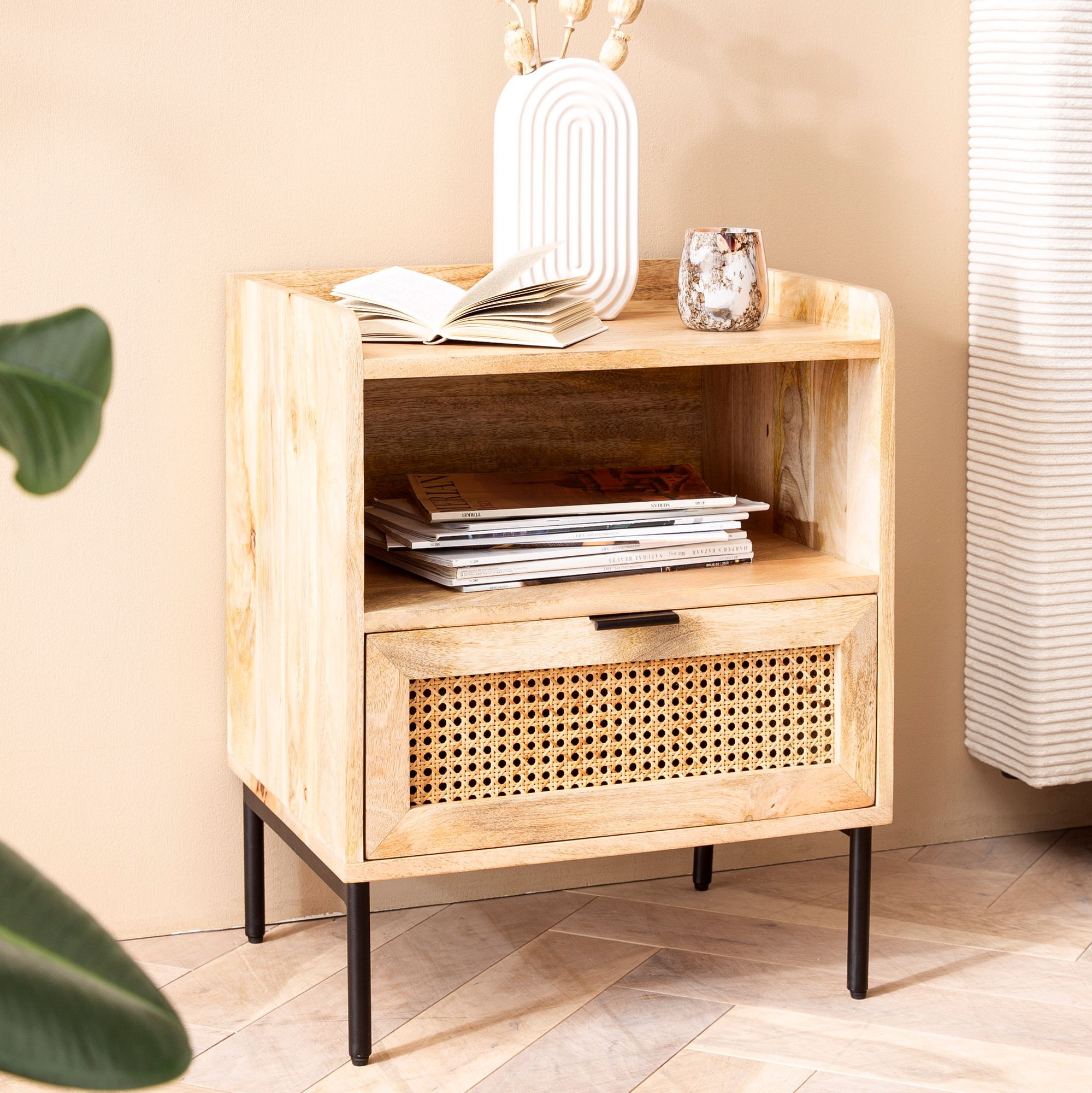 Konsola nocna  mango z litego drewna / rattanu 50x60x40 cm stolik nocny brązowy